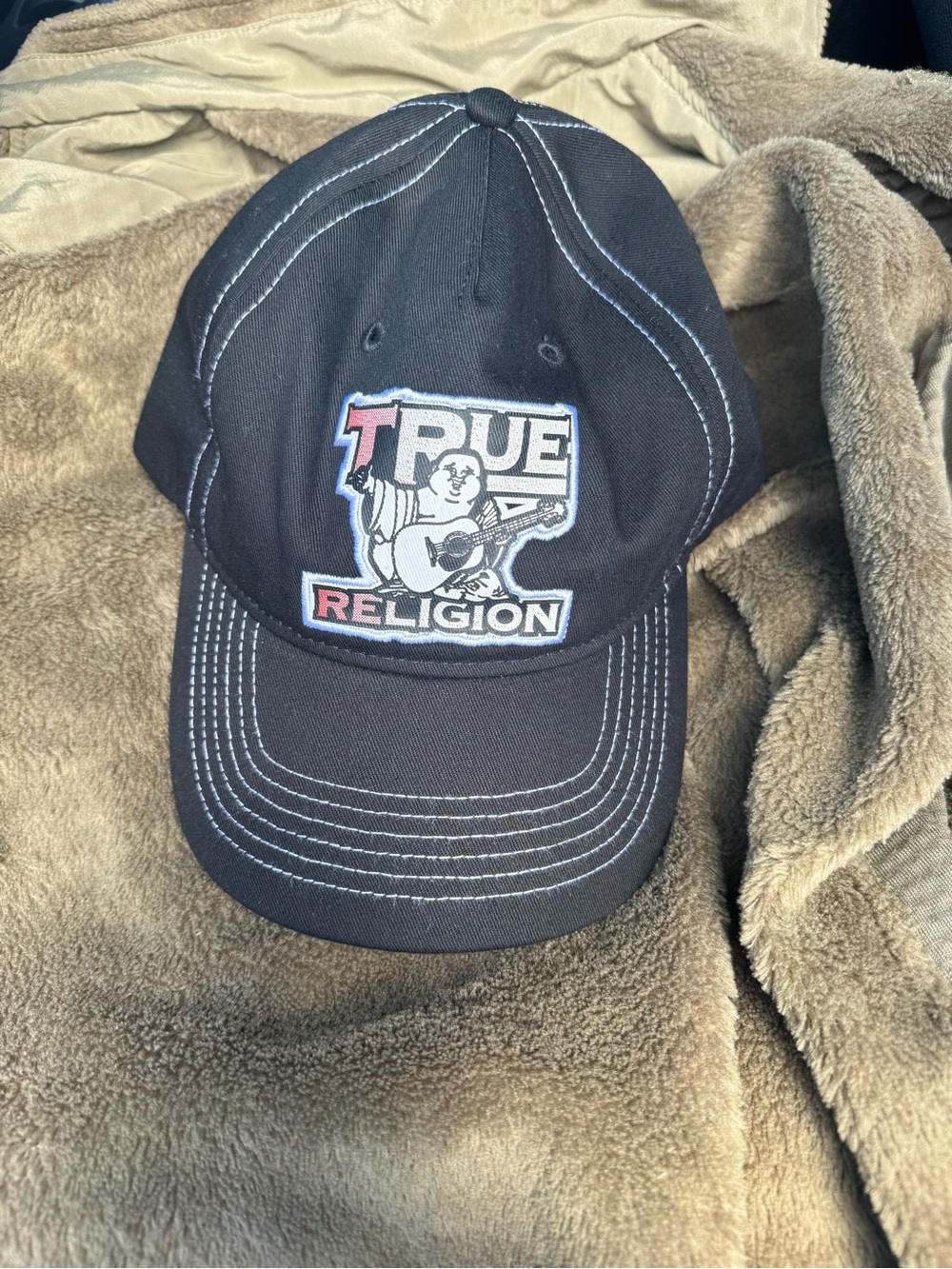True Religion Black Cap with Contrasting White Stitching